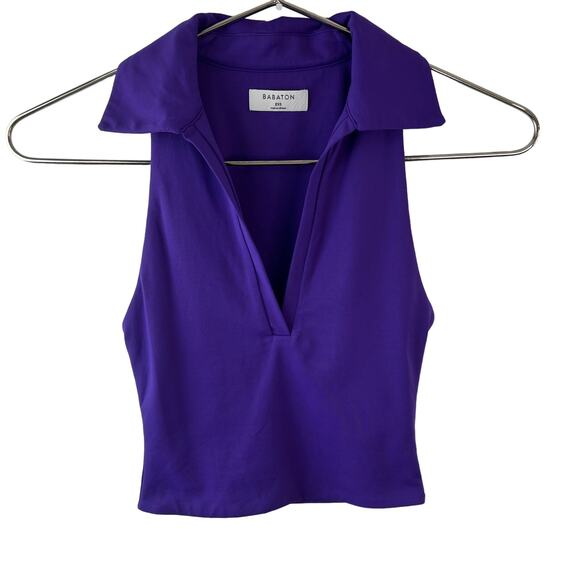 BABATON Contour Purple Crop Polo Tank Stretch Skipper Collar Pullover Size 2XS - Picture 1 of 5
